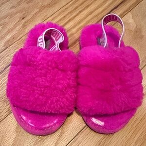 Fuzzy Pink Ugg Kids Slide Slippers